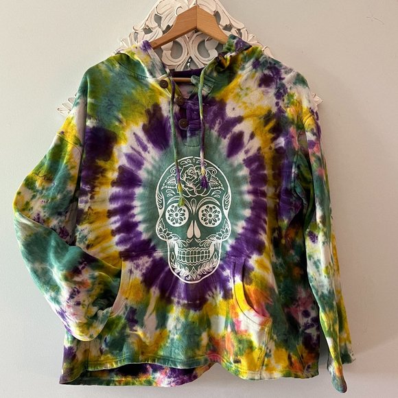 Source Unknown | Tops | Sugar Skull Tie Dye Hoodie | Poshmark